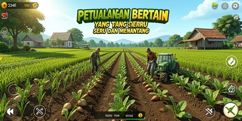Tampilan gameplay 234E yang menarik dan penuh warna dalam aktivitas bertani.