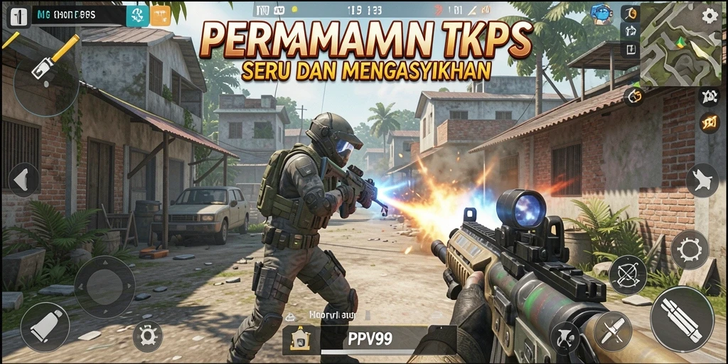 Tangkapan layar gameplay PPV99 menampilkan aksi seru di medan perang TPS.