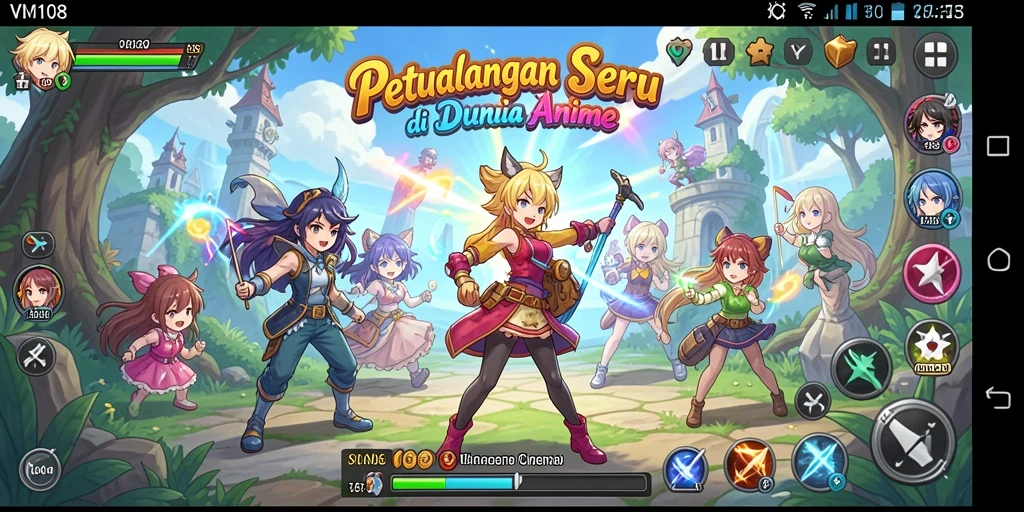Tampilan seru dari VM108 dengan aksi karakter anime.